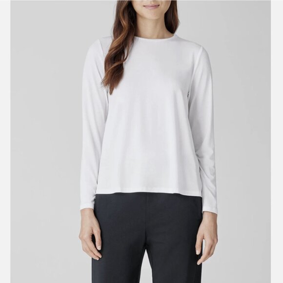 Eileen Fisher White Fine Jersey Crew Neck Basic Length Top - Picture 1 of 5